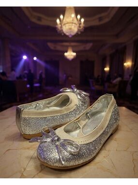 Falls Creek Silver Glitter Ballet Flats with Bow - Kids Shoes